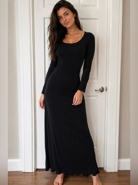 just ginger Black Long Sleeve Maxi Dress with Chest Pocket Detail